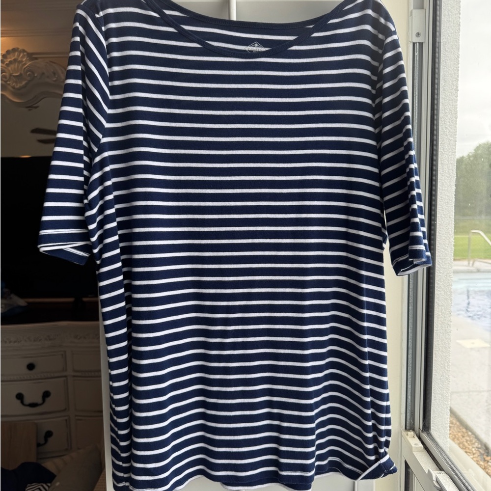 St. John's Bay Navy and White Striped Short Sleeve Top